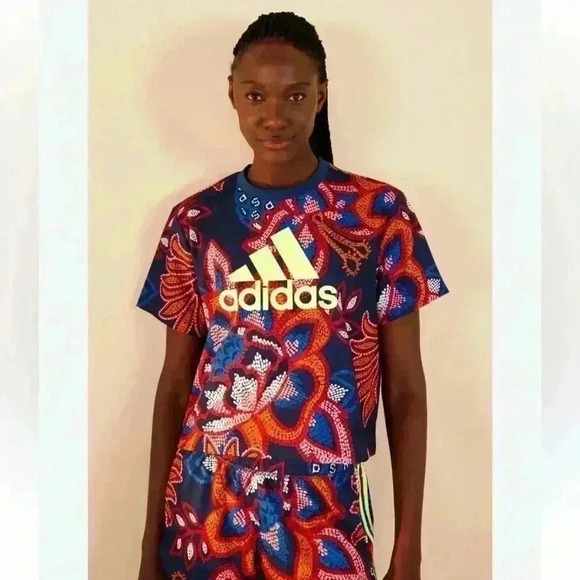 adidas Tops - Adidas x Farm Rio GFX Printed T-Shirt Cropped | Blue Multicolor | SZ 2X